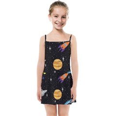 Space Cartoon, Planets, Rockets Kids  Summer Sun Dress by nateshop
