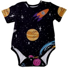 Space Cartoon, Planets, Rockets Baby Short Sleeve Bodysuit by nateshop