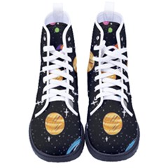 Space Cartoon, Planets, Rockets Men s High-top Canvas Sneakers by nateshop