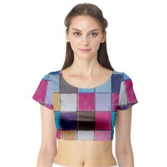 Tile, Colorful, Squares, Texture Short Sleeve Crop Top by nateshop