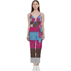 Tile, Colorful, Squares, Texture V-neck Camisole Jumpsuit
