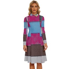 Tile, Colorful, Squares, Texture Long Sleeve Shirt Collar A-line Dress by nateshop