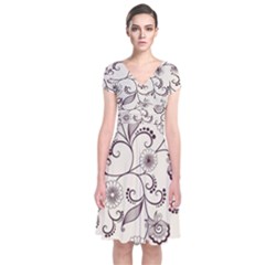 Violet Vintage Background, Floral Ornaments, Floral Patterns Short Sleeve Front Wrap Dress by nateshop