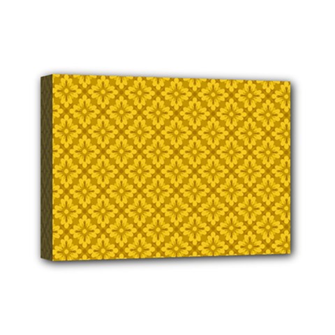 Yellow Floral Pattern Vintage Pattern, Yellow Background, Mini Canvas 7  X 5  (stretched) by nateshop