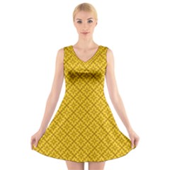 Yellow Floral Pattern Vintage Pattern, Yellow Background, V-neck Sleeveless Dress by nateshop