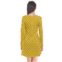 Yellow Floral Pattern Vintage Pattern, Yellow Background, Long Sleeve V-neck Flare Dress View2