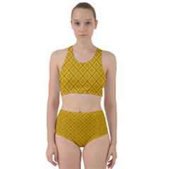 Yellow Floral Pattern Vintage Pattern, Yellow Background, Racer Back Bikini Set by nateshop
