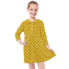 Yellow Floral Pattern Vintage Pattern, Yellow Background, Kids  Quarter Sleeve Shirt Dress by nateshop
