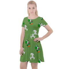 Yoshi Print, Super, Huevo, Game, Green, Egg, Mario Cap Sleeve Velour Dress  by nateshop