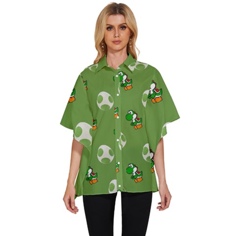 Yoshi Print, Super, Huevo, Game, Green, Egg, Mario Women s Batwing Button Up Shirt by nateshop