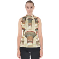 Egyptian Architecture Column Mock Neck Shell Top by Proyonanggan