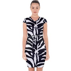 Zebra-black White Capsleeve Drawstring Dress  by nateshop