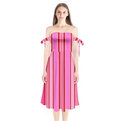 Stripes-4 Shoulder Tie Bardot Midi Dress by nateshop
