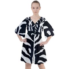 Zebra-black White Boho Button Up Dress by nateshop