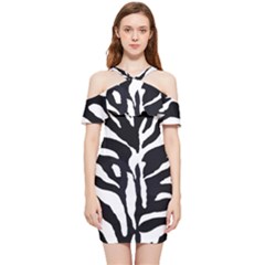 Zebra-black White Shoulder Frill Bodycon Summer Dress by nateshop