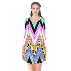 Zigzag-1 Long Sleeve V-neck Flare Dress by nateshop