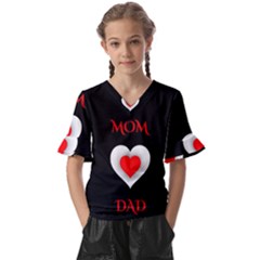 Mom And Dad, Father, Feeling, I Love You, Love Kids  V-neck Horn Sleeve Blouse by nateshop