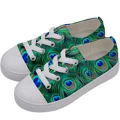 Peacock Feathers, Bonito, Bird, Blue, Colorful, Feathers Kids  Low Top Canvas Sneakers by nateshop