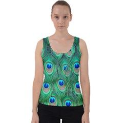 Peacock Feathers, Bonito, Bird, Blue, Colorful, Feathers Velvet Tank Top by nateshop