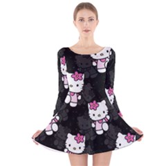Hello Kitty, Pattern, Supreme Long Sleeve Velvet Skater Dress by nateshop