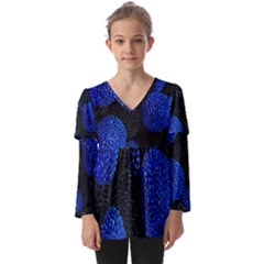 Berry, One,berry Blue Black Kids  V Neck Casual Top by nateshop