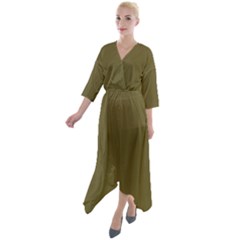 Brown, Color, Background, Monochrome, Minimalism Quarter Sleeve Wrap Front Maxi Dress by nateshop