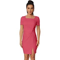 Pink, Color, Background, Monochromic, Minimalism Fitted Knot Split End Bodycon Dress by nateshop