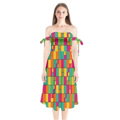 Abstract-background Shoulder Tie Bardot Midi Dress