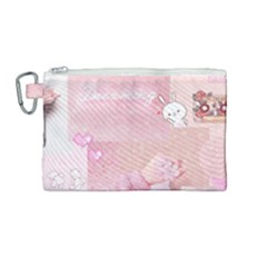 Pink Aesthetic, Clouds, Cute, Glitter, Hello Kitty, Pastel, Soft Canvas Cosmetic Bag (medium) by nateshop
