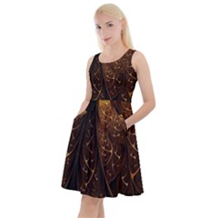 Gold, Golden Background Knee Length Skater Dress With Pockets by nateshop