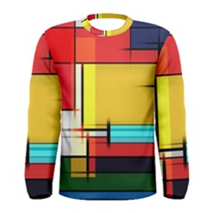 Multicolored Retro Abstraction, Lines Retro Background, Multicolored Mosaic Men s Long Sleeve T-shirt by nateshop
