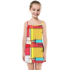 Multicolored Retro Abstraction, Lines Retro Background, Multicolored Mosaic Kids  Summer Sun Dress by nateshop