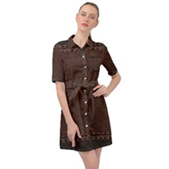 Black Leather Texture Leather Textures, Brown Leather Line Belted Shirt Dress by nateshop