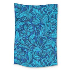 Blue Floral Pattern Texture, Floral Ornaments Texture Large Tapestry by nateshop