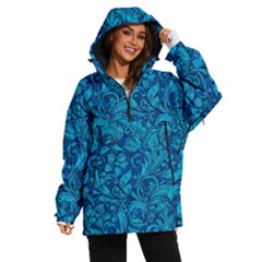 Blue Floral Pattern Texture, Floral Ornaments Texture Women s Ski And Snowboard Jacket by nateshop