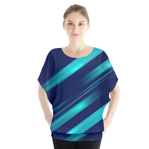 Blue Neon Lines, Blue Background, Abstract Background Batwing Chiffon Blouse by nateshop