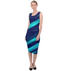 Blue Neon Lines, Blue Background, Abstract Background Sleeveless Pencil Dress by nateshop