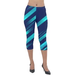 Blue Neon Lines, Blue Background, Abstract Background Lightweight Velour Capri Leggings  by nateshop
