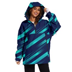 Blue Neon Lines, Blue Background, Abstract Background Women s Ski And Snowboard Jacket by nateshop