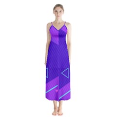 Purple Geometric Abstraction, Purple Neon Background Button Up Chiffon Maxi Dress by nateshop