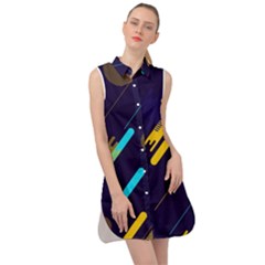 Blue Background Geometric Abstrac Sleeveless Shirt Dress by nateshop