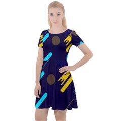 Blue Background Geometric Abstrac Cap Sleeve Velour Dress  by nateshop