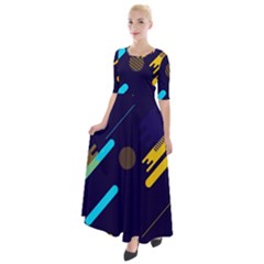 Blue Background Geometric Abstrac Half Sleeves Maxi Dress by nateshop