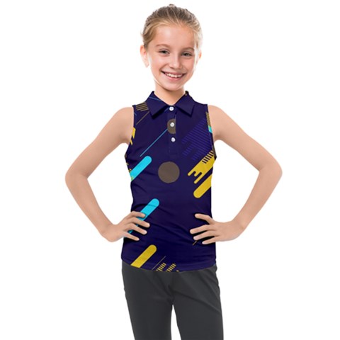 Blue Background Geometric Abstrac Kids  Sleeveless Polo T-shirt by nateshop