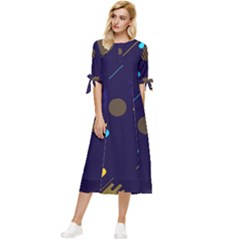 Blue Background Geometric Abstrac Bow Sleeve Chiffon Midi Dress by nateshop