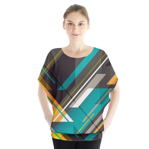 Material Design, Lines, Retro Abstract Art, Geometry Batwing Chiffon Blouse by nateshop