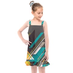 Material Design, Lines, Retro Abstract Art, Geometry Kids  Overall Dress by nateshop