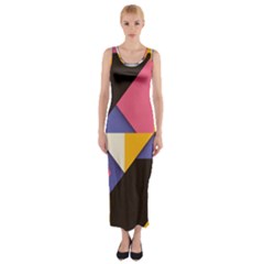 Retro Colorful Background, Geometric Abstraction Fitted Maxi Dress by nateshop