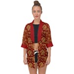 Vintage Dragon Chinese Red Amber Open Front Chiffon Kimono