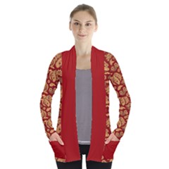 Vintage Dragon Chinese Red Amber Open Front Pocket Cardigan by DimSum